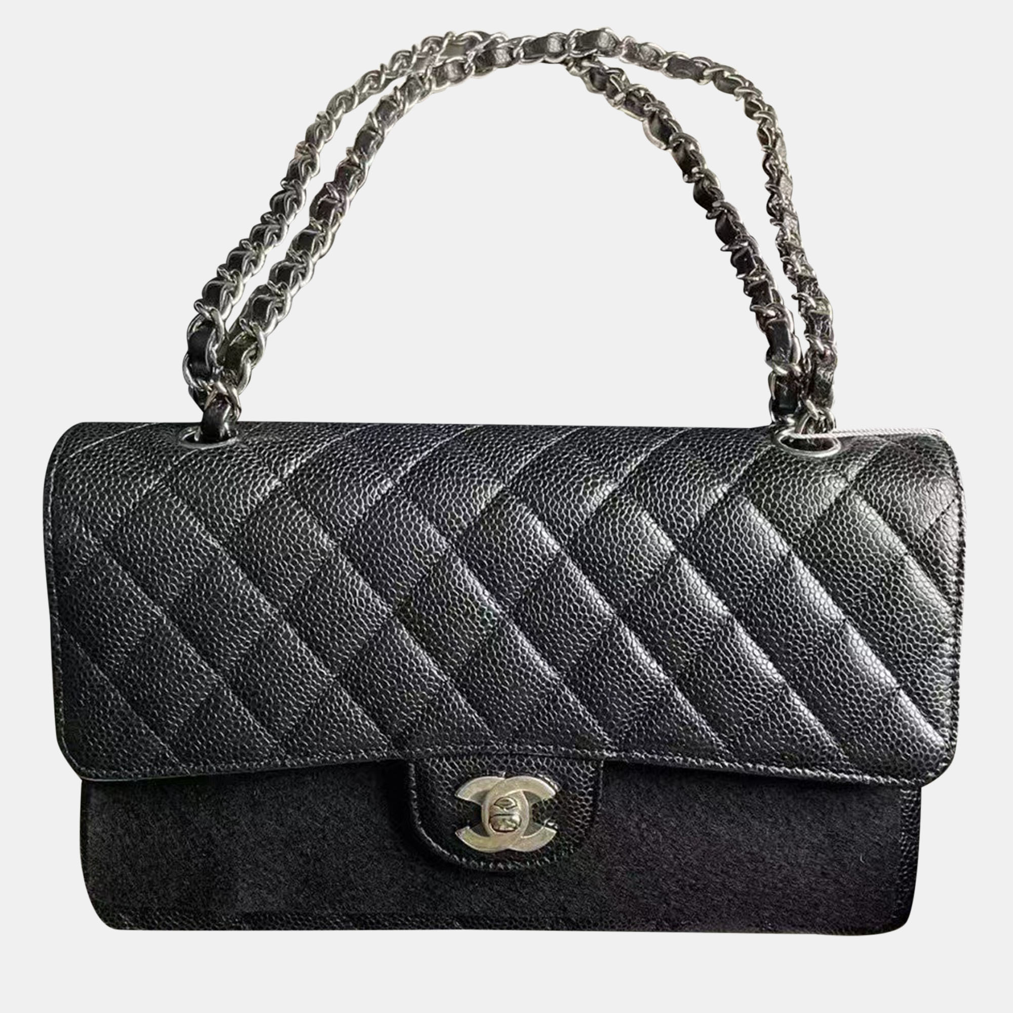 Chanel Black Silver Caviar Leather Medium Bag, Shoulder Bags - Luxury Closet