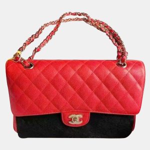 Chanel Coral Red Caviar Leather Medium Bag, Shoulder Bags - Luxury Closet