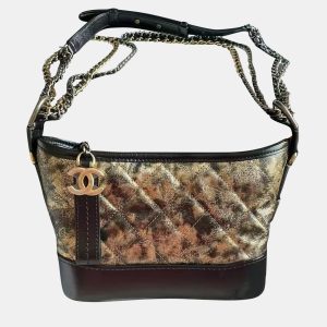 Chanel Black & Metallic Leather Small Gabrielle Hobo Bag, Tote Handbags - Luxury Closet