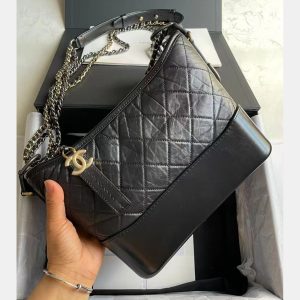 Chanel Black Aged Calfskin Quilted New Medium Gabrielle Hobo Bag, Tote Handbags - Luxury Closet
