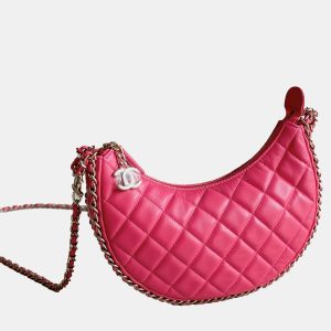 Chanel CC Moon Mini Hot Pink Lambskin Leather Shoulder Bag, Shoulder Bags - Luxury Closet