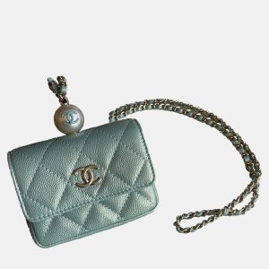 Chanel Pearl On Top Iridescent Grained Calfskin Flap Crossbody Bag, Wallets & Money Clips - Luxury Closet