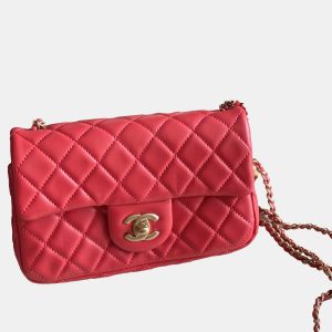 Chanel Classic Mini Rectangular Red Lambskin Leather Shoulder Bag, Shoulder Bags - Luxury Closet