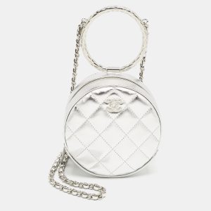 Chanel Silver Quilted Leather Round Bracelet Clutch, Clutches & Special Occasion Bags - Luxury Closet catalog