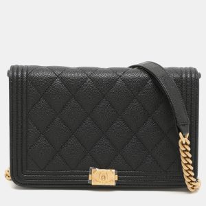 Chanel Black Quilted Caviar Leather Boy Wallet On Chain, Wallets & Money Clips - Luxury Closet catalog