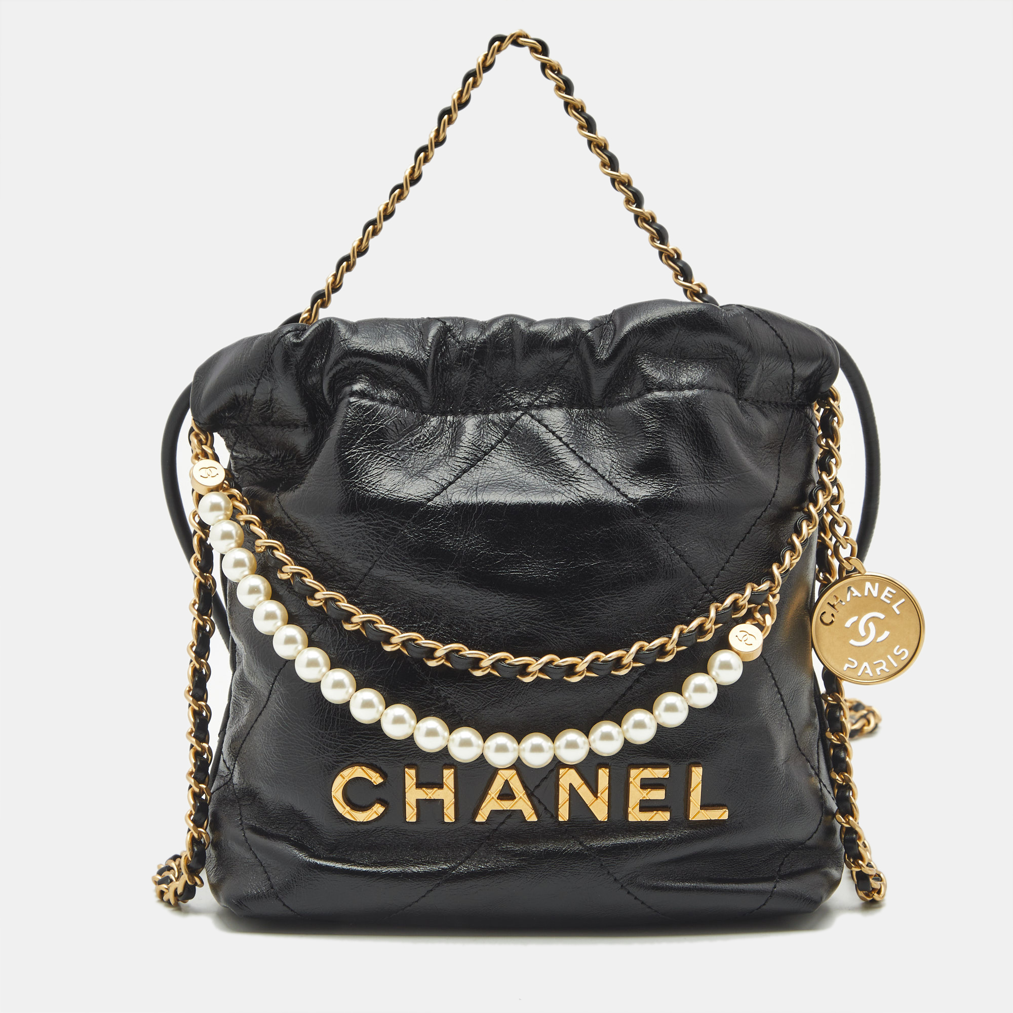Chanel Black Quilted Leather Mini 22 Chain Bag, Shoulder Bags - Luxury Closet