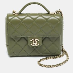 Chanel Green Quilted Leather Mini Flap Top Handle Bag, Satchels - Luxury Closet catalog