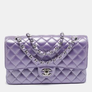 Chanel Metallic Purple Quilted Leather Medium Classic Double Flap Bag, Shoulder Bags - Luxury Closet catalog