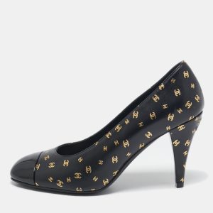 Chanel Black Patent and Leather CC Cap Toe Pumps Size 37.5, Pumps - Luxury Closet catalog