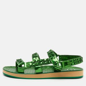 Chanel Green Metallic Leather CC Chain Link Flat Sandals Size 39, Sandals - Luxury Closet catalog