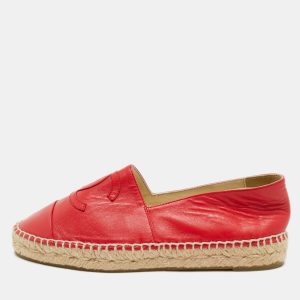 Chanel Red Leather CC Logo Espadrilles Size 37, Flats - Luxury Closet