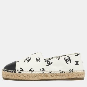 Chanel Cream/Black Leather CC Cap Toe Espadrille Flats Size 37, Flats - Luxury Closet catalog