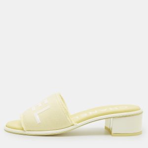 Chanel Yellow/White Fabric Logo Slide Sandals Size 38.5, Sandals - Luxury Closet catalog