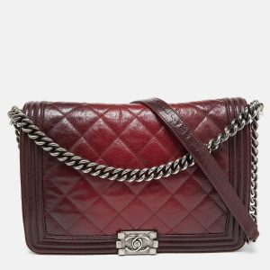 Chanel Burgundy Ombre Quilted Leather Large Boy Flap Bag, Shoulder Bags - Luxury Closet catalog