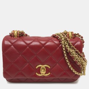 Chanel Red Lambskin Coco Mark Matelasse 3 Chain Shoulder Bag, Shoulder Bags - Luxury Closet catalog