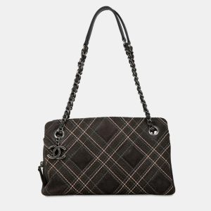 Chanel Grey Suede Leather Wild Stitch Coco Mark Chain Shoulder Bag, Shoulder Bags - Luxury Closet catalog