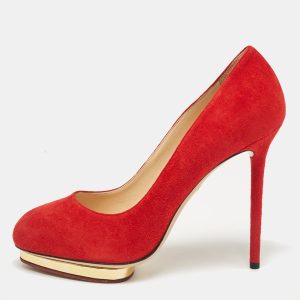 Charlotte Olympia Red Suede Dolly Platform Pumps 40.5, Pumps - Luxury Closet catalog