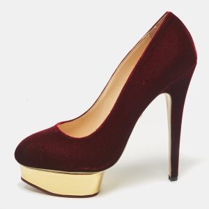 Charlotte Olympia Burgundy Velvet Dolly Platform Pumps Size 41, Pumps - Luxury Closet catalog
