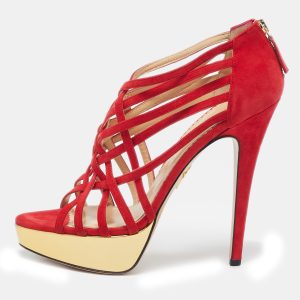 Charlotte Olympia Red Suede Strappy Platform Sandals Size 40, Sandals - Luxury Closet