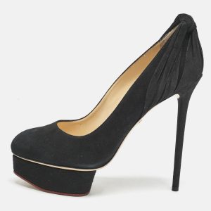 Charlotte Olympia Black Suede Dolly Platform Pumps Size 41, Pumps - Luxury Closet