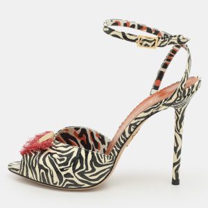 Charlotte Olympia Izzy Gone Wild Size 38.5 Black Python Embossed Leather and Raffia Ankle Strap Sandals, Sandals - Luxury Closet