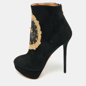 Charlotte Olympia Black Suede On Time Platform Ankle Boots Size 38, Boots - Luxury Closet catalog