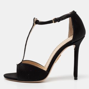 Charlotte Olympia Monochrome Satin Skeleton T Strap Sandals Size 36.5, Sandals - Luxury Closet