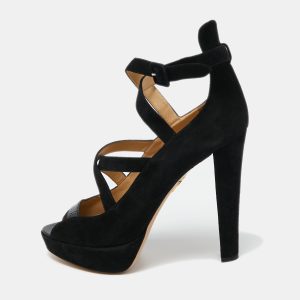 Charlotte Olympia Black Suede Gladys Strappy Platform Sandals Size 41, Sandals - Luxury Closet