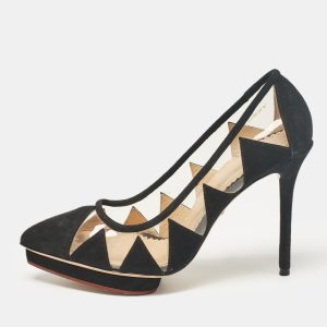 Charlotte Olympia Black PVC and Suede Platform Pumps Size 37.5, Pumps - Luxury Closet catalog