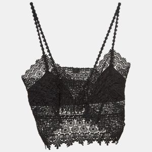 Charo Ruiz Black Lace Sheer Dana Top L, Shirts & Tops - Luxury Closet
