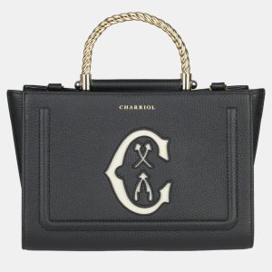 Charriol Black Leather Marie Olga Handbag, Satchels - Luxury Closet