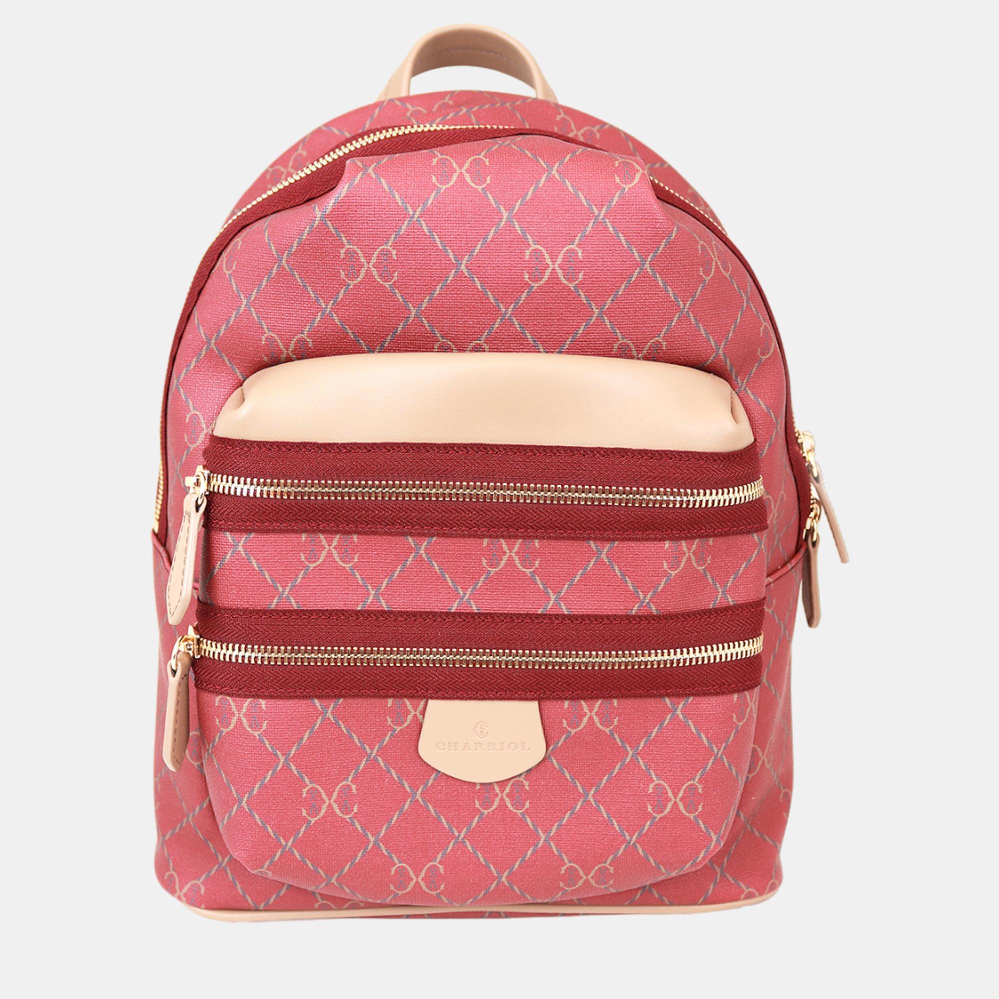 Charriol Bordeaux & Grey Leather Backpack, Backpacks - Luxury Closet