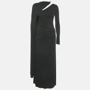 Chats By C.Dam Black Jersey Asymmetric Draped Gown S, Dresses - Luxury Closet