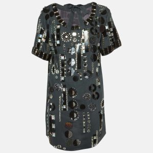 Chloe Ardoise Grey Wool Embellished Shift Dress M, Dresses - Luxury Closet
