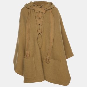 Chloe Khaki Brown Wool Blend Hoodie Cape S, Coats & Jackets - Luxury Closet catalog