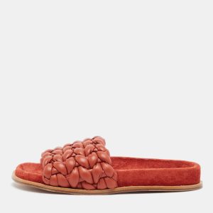 Chloe Brown Braided Leather Kacey Slides Size 36, Flats - Luxury Closet