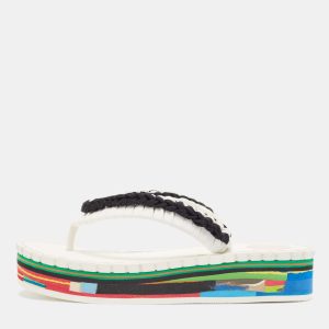Chloe Black/White Woven Fabric Lou Thong  Sandals Size 40, Sandals - Luxury Closet