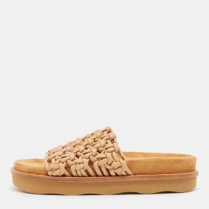 Chloe Beige Woven Leather Kacey Flat Slides Size 37, Flats - Luxury Closet