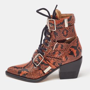 Chloe Brown Python Embossed Leather Rylee Ankle Boots Size 34.5, Boots - Luxury Closet catalog
