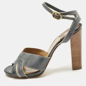 Chloe Grey/Beige Leather Ankle Strap Sandals Size 40, Sandals - Luxury Closet