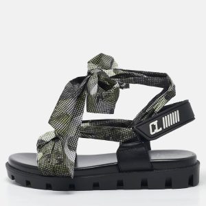 Christian Louboutin Green/Black Fabric and Leather Slingback Sandals Size 37, Sandals - Luxury Closet
