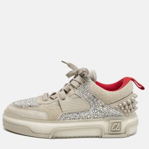 Christian Louboutin Grey Suede Astroloubi Strass Low Top Sneakers Size 41.5, Athletic Shoes & Sneakers - Luxury Closet