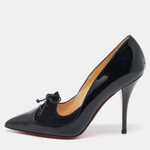 Christian Louboutin Black Patent Leather and Suede Queue Di Pie Pumps Size 36, Pumps - Luxury Closet