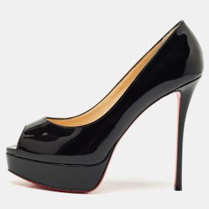 Christian Louboutin Black Patent Leather Lady Peep Pumps Size 38.5, Pumps - Luxury Closet catalog