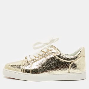 Christian Louboutin Gold Crackled Leather Vieira Sneakers Size 40, Athletic Shoes & Sneakers - Luxury Closet catalog