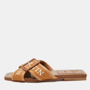 Christian Louboutin Brown Logo Canvas and Leather Crossimule Flat Slides Size 38, Sandals - Luxury Closet catalog