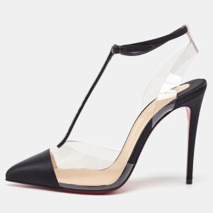 Christian Louboutin Black/Transparent Satin and PVC Nosy T-Strap Sandals Size 36, Sandals - Luxury Closet