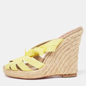 Christian Louboutin Yellow Fabric Delfin Espadrille Wedge Sandals Size 37, Sandals - Luxury Closet catalog