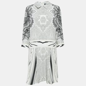 Class by Roberto Cavalli White/Black Printed Crepe Short Dress L, Dresses - Luxury Closet