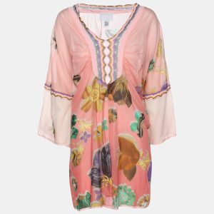 Class by Roberto Cavalli Multicolor Floral Print Chiffon Tunic Blouse M, Shirts & Tops - Luxury Closet